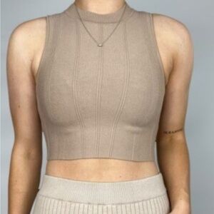 All : ROW The Farrah Top Ribbed Fitted Crew Neck Strapless Crop Tank Top S
